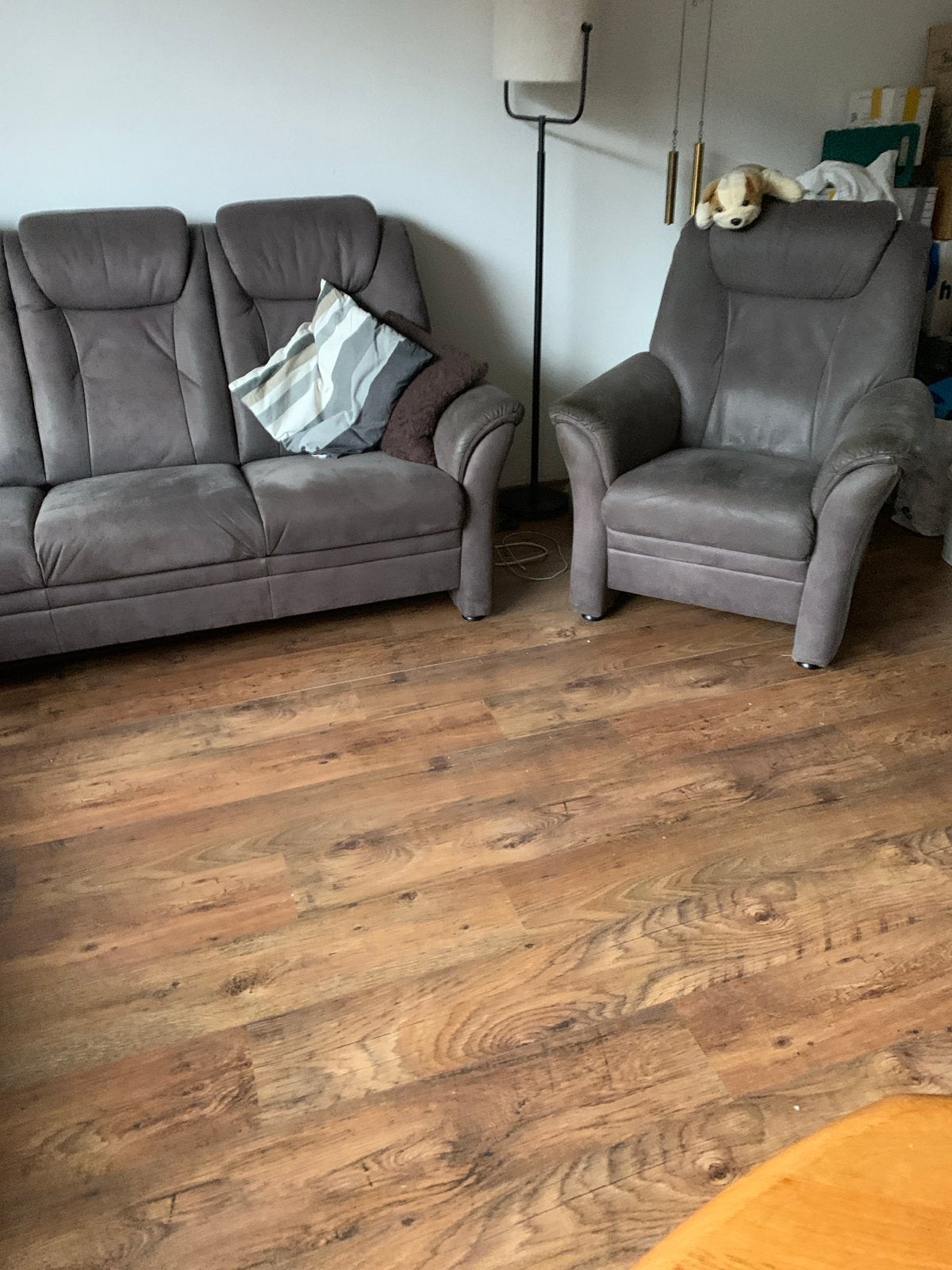 Comfortabele bank en fauteuil set - Grijs, Ophalen, Gebruikt, Driepersoons, 75 tot 100 cm