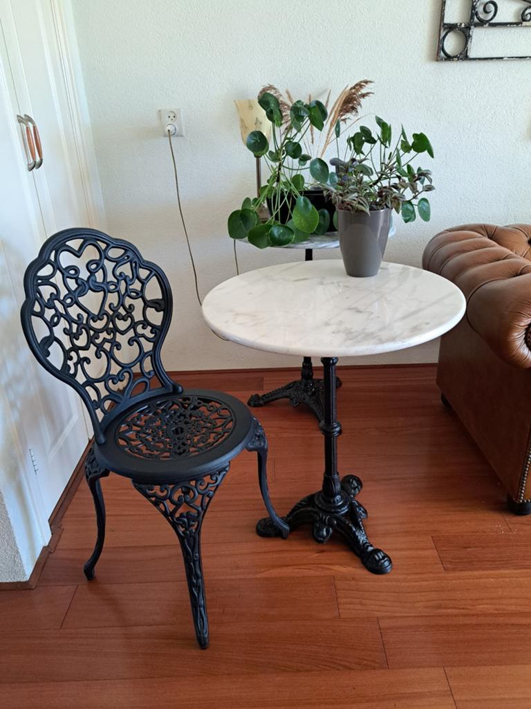 Marmeren bistro tafel / setje. (60cm)., Ophalen of Verzenden, Overige materialen, 2 zitplaatsen