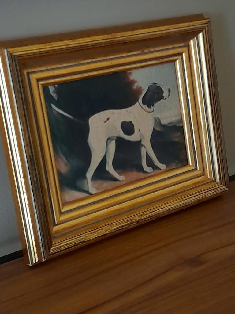 Engelse schilderij print hond met goude lijst, Ophalen of Verzenden