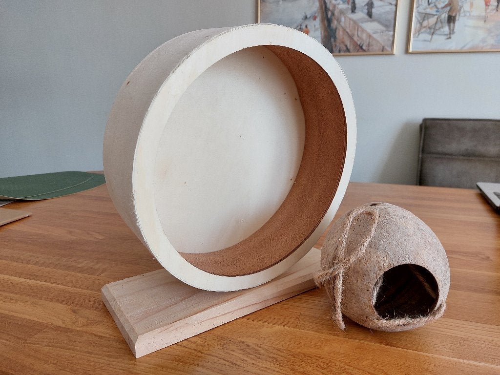 Hamster accessoires: Loopwiel / rad + slaap-kokosnoot zgan, Dieren en Toebehoren, Knaagdieren en Konijnen | Toebehoren, Ophalen of Verzenden