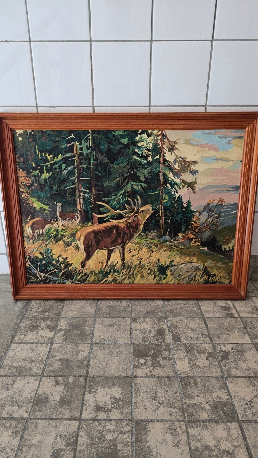 Schilderij met herten in bos, gesigneerd H. Schlüter, Antiek en Kunst, Kunst | Schilderijen | Klassiek, Ophalen, Doek, Realistisch