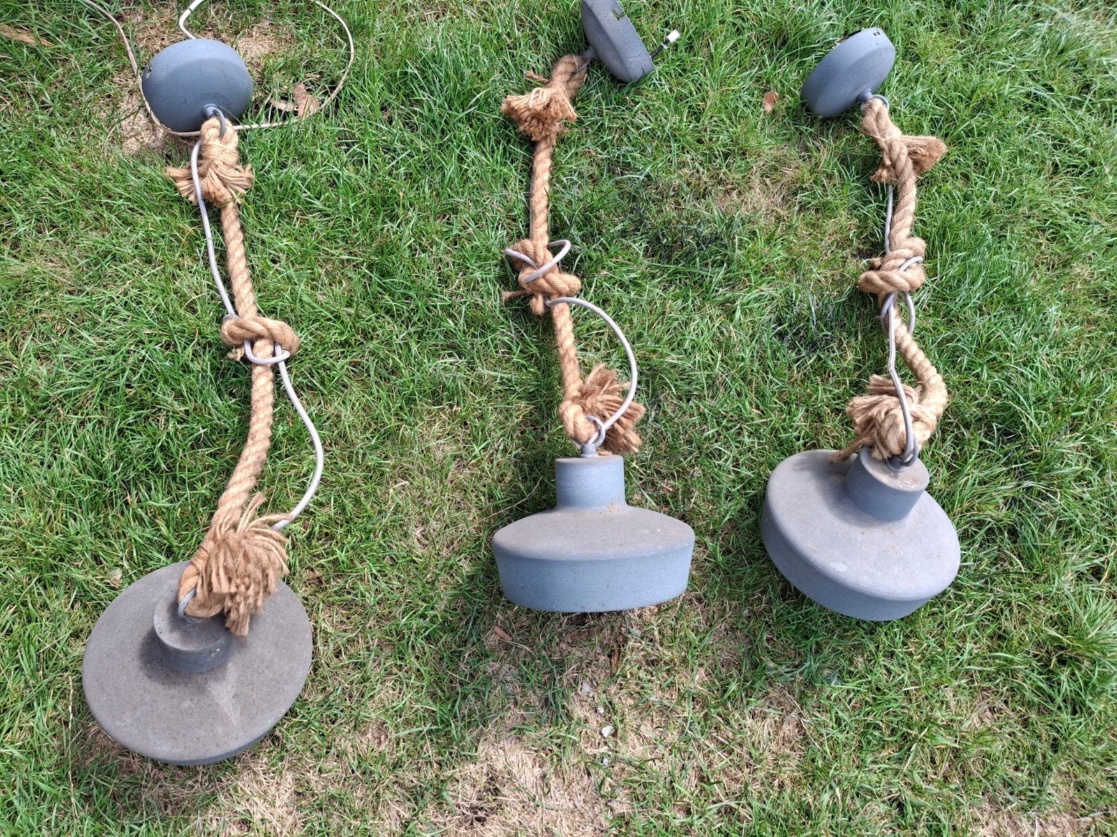 Industriële hanglampen met touw (3 stuks), Gebruikt, Industrieel, Landelijk, Textiel, E27 (groot)