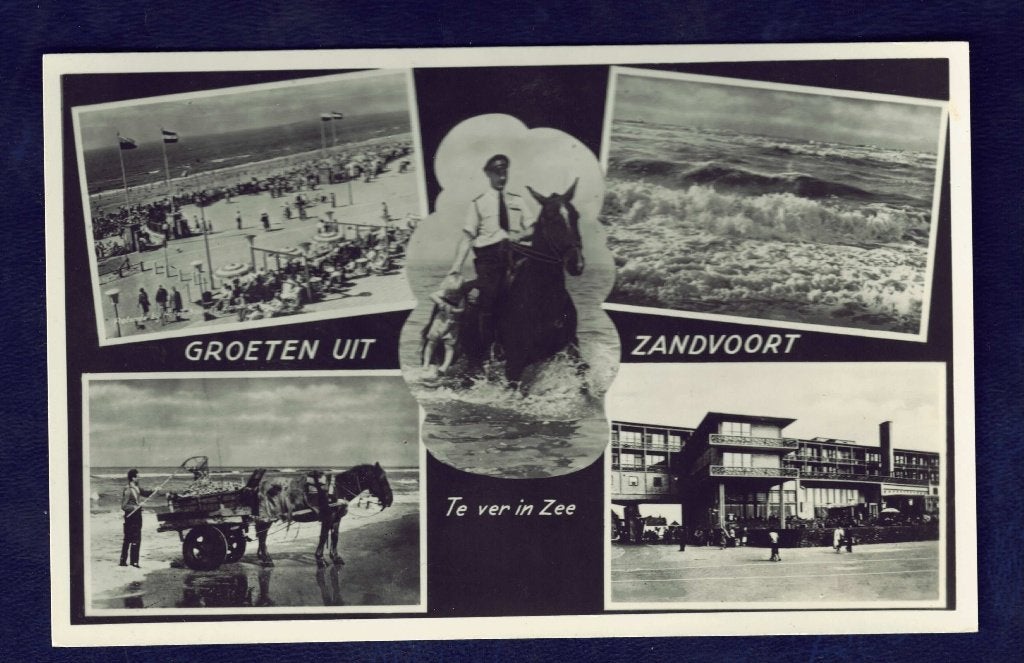 Zandvoort - Groeten uit - 1954 - Ong (Schelpenvisser e.a.), Ophalen of Verzenden, 1940 tot 1960, Ongelopen, Noord-Holland
