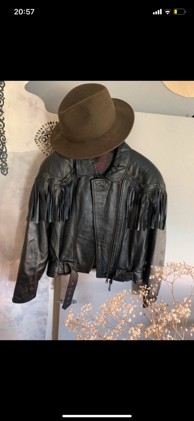 Vintage bikerjack bomberjack 38 fringe jacket, Maat 38/40 (M), -, Zwart, -
