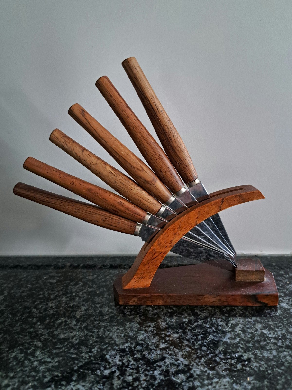 Vintage Schaso Solingen kaas/fruitmesjes teakhout jaren 60, Ophalen of Verzenden, Huis en Inrichting