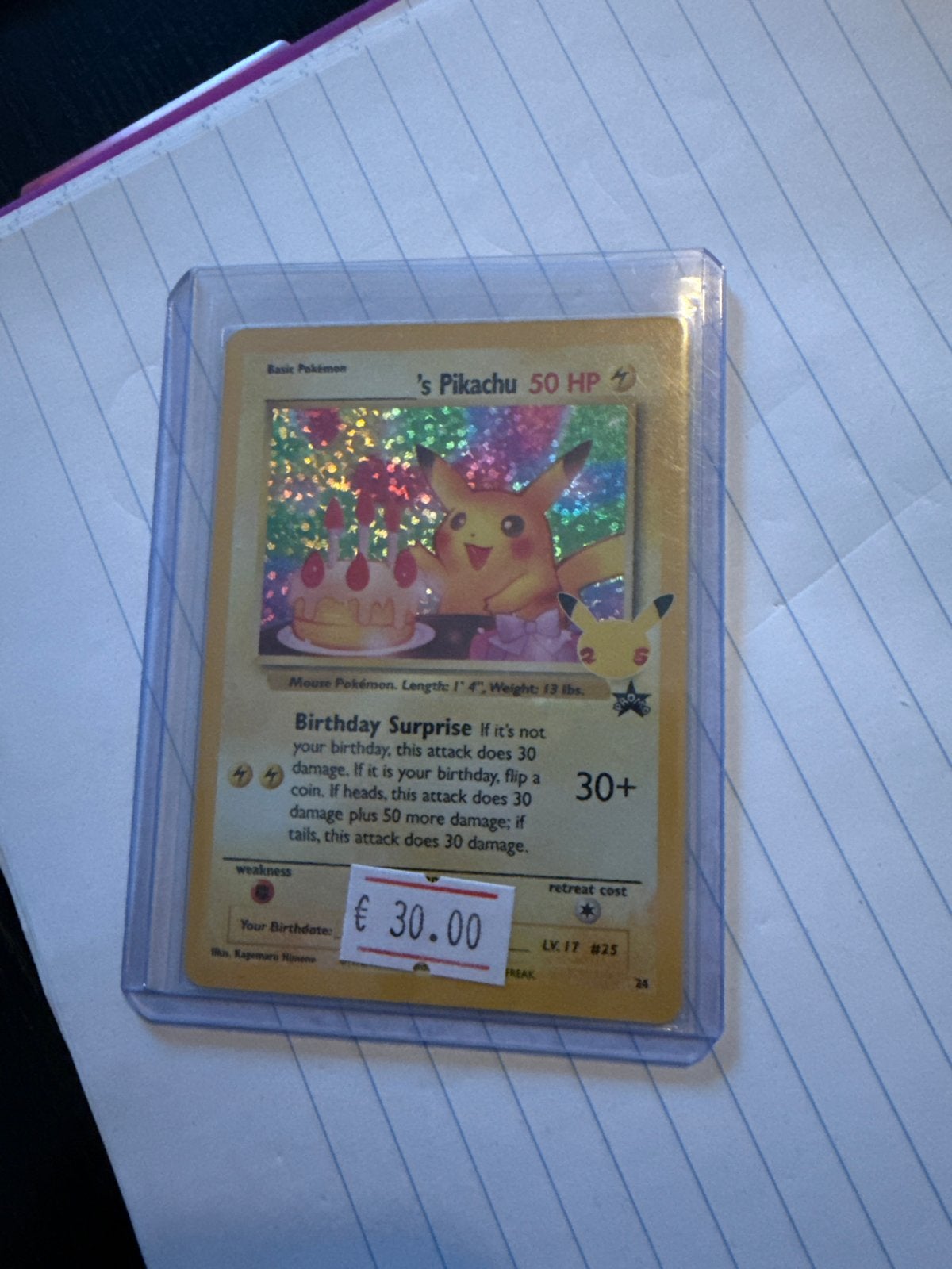 Pokémon Kaart: 's Pikachu 50 HP (Birthday Surprise), Ophalen of Verzenden, Gebruikt, Losse kaart, Foil