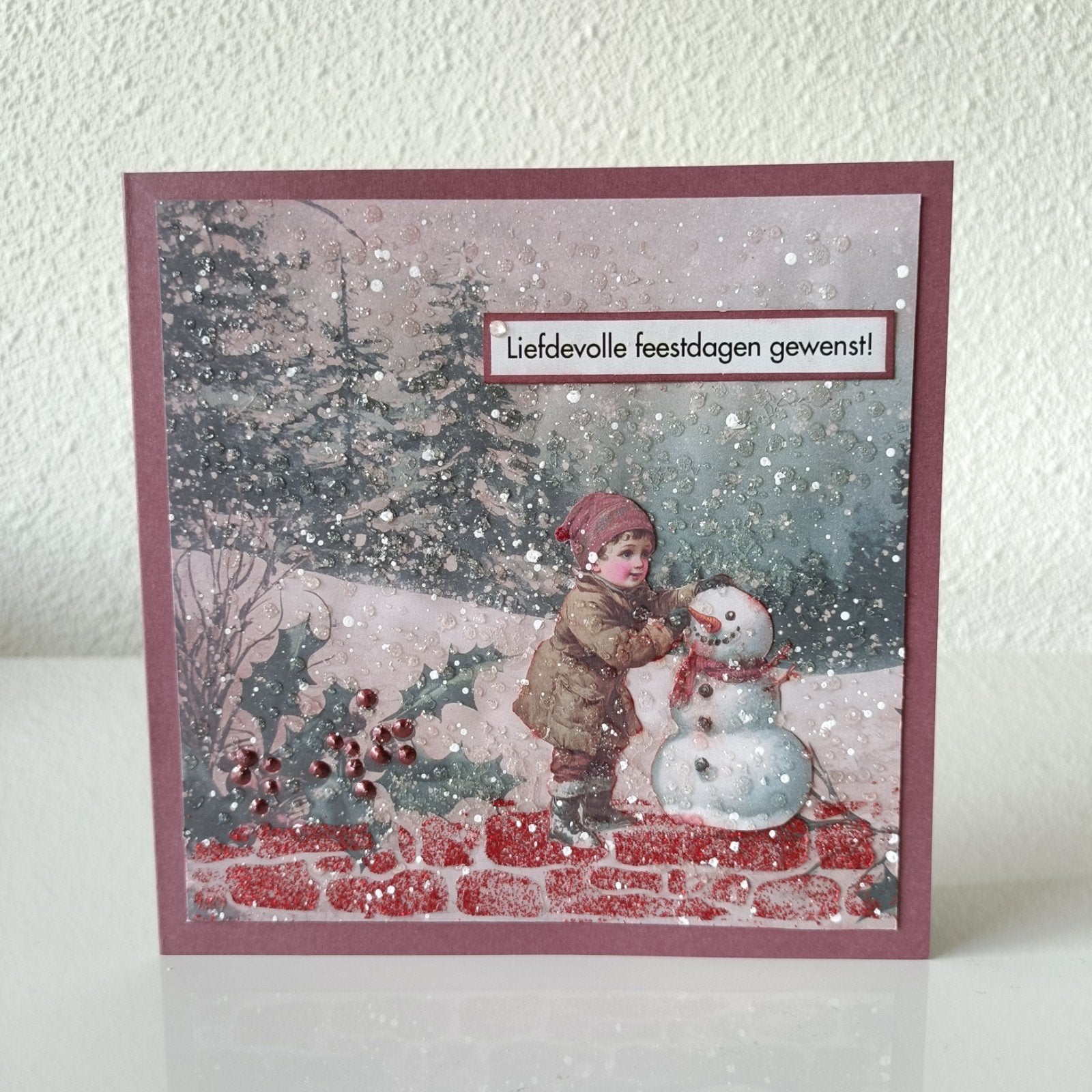 Zelfgemaakte Kerstkaart met glitter, Ophalen of Verzenden, Kerst