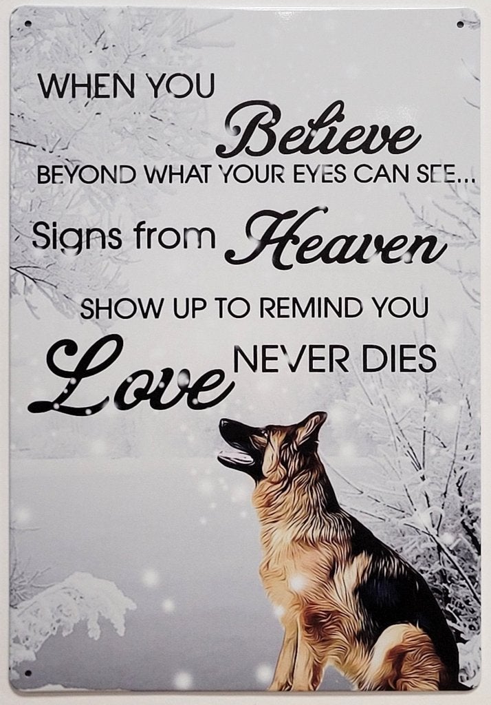 Believe heaven Duitse herder reclamebord van metaal wanddeco
