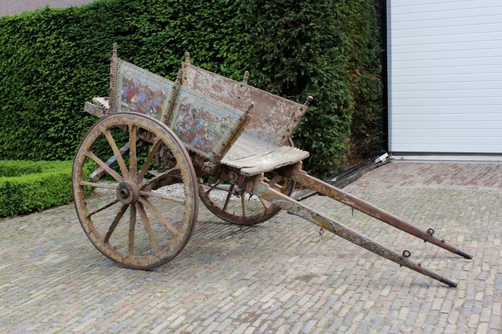 Prachtige oude handgeschilderde houten Siciliaanse Carretto, Antiek en Kunst, Curiosa en Brocante, Ophalen