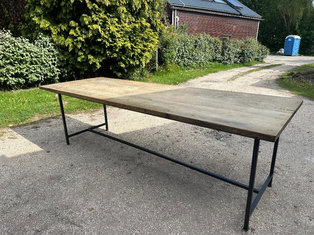 eettafel | hout + stalen frame, Huis en Inrichting, Tafels | Eettafels, Ophalen, Gebruikt, 200 cm of meer, 50 tot 100 cm