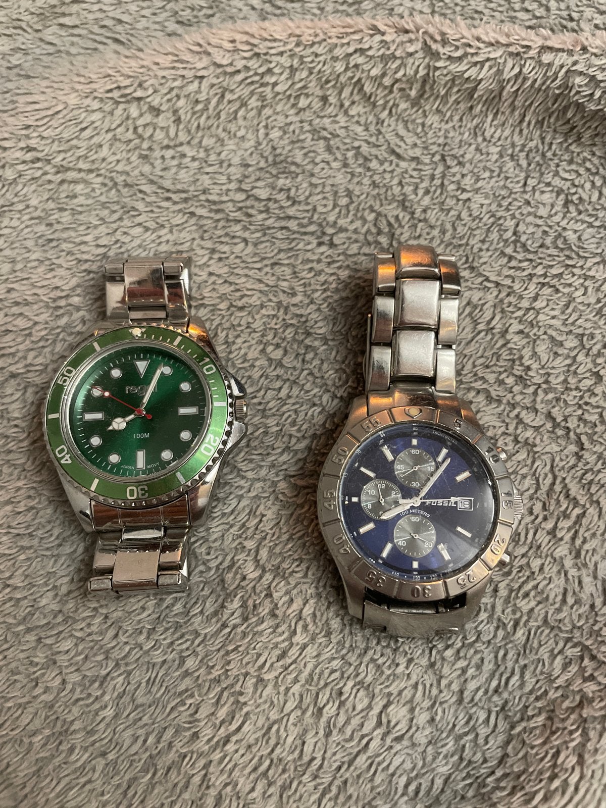 Set van 2 gebruikte herenhorloges: Fossil en Regal, Sieraden, Tassen en Uiterlijk, Horloges | Heren, Gebruikt, Staal, Polshorloge
