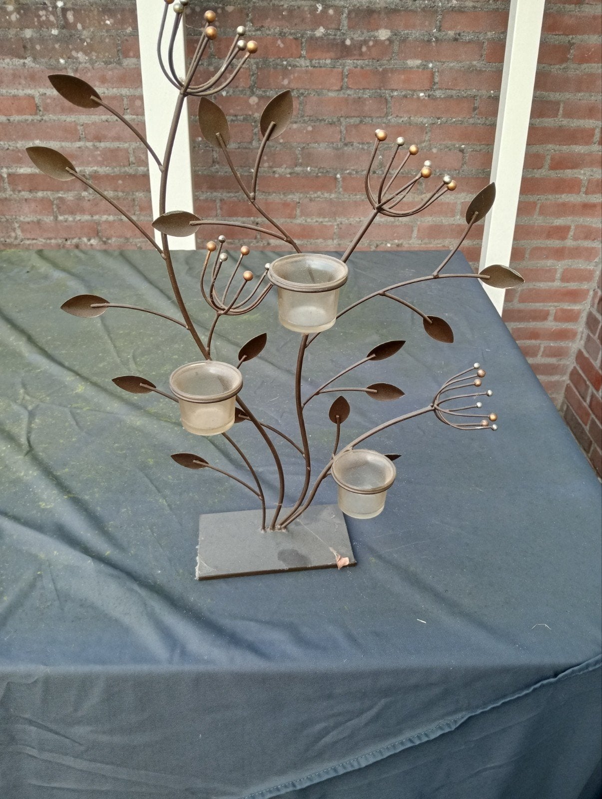 metalen kandelaar met glazen houders, Ophalen of Verzenden, Gebruikt, Metaal, Kandelaar