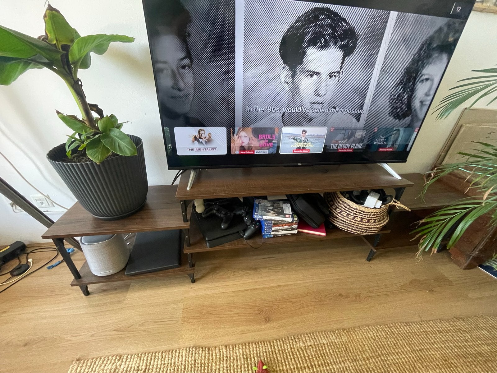 TV cabinet 197x35x52 cm processed wood smoked oak color, Ophalen, 150 tot 200 cm, Minder dan 100 cm, 25 tot 50 cm