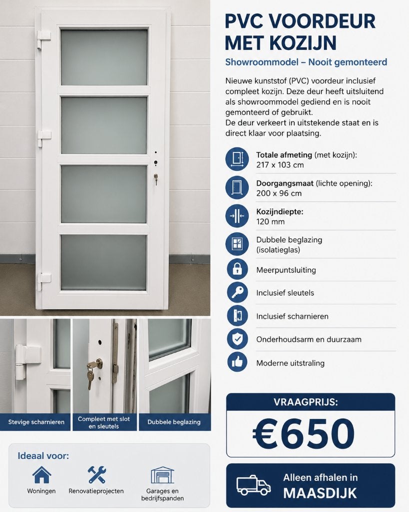 Nieuwe PVC Voordeur met Kozijn, 75 tot 150 cm, Kunststof, Deurkozijn, Nieuw