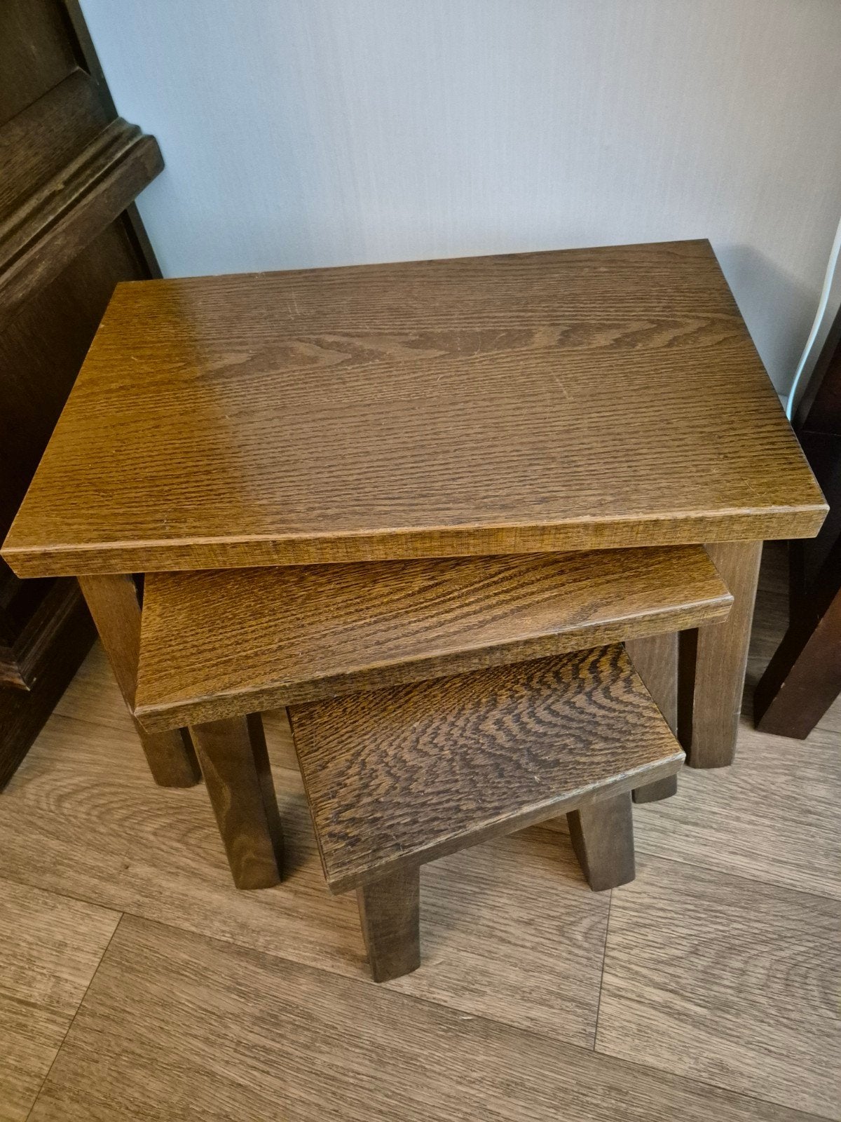 Set van 3 eikenhouten bijzettafels, Ophalen, Minder dan 45 cm, Minder dan 55 cm, Gebruikt