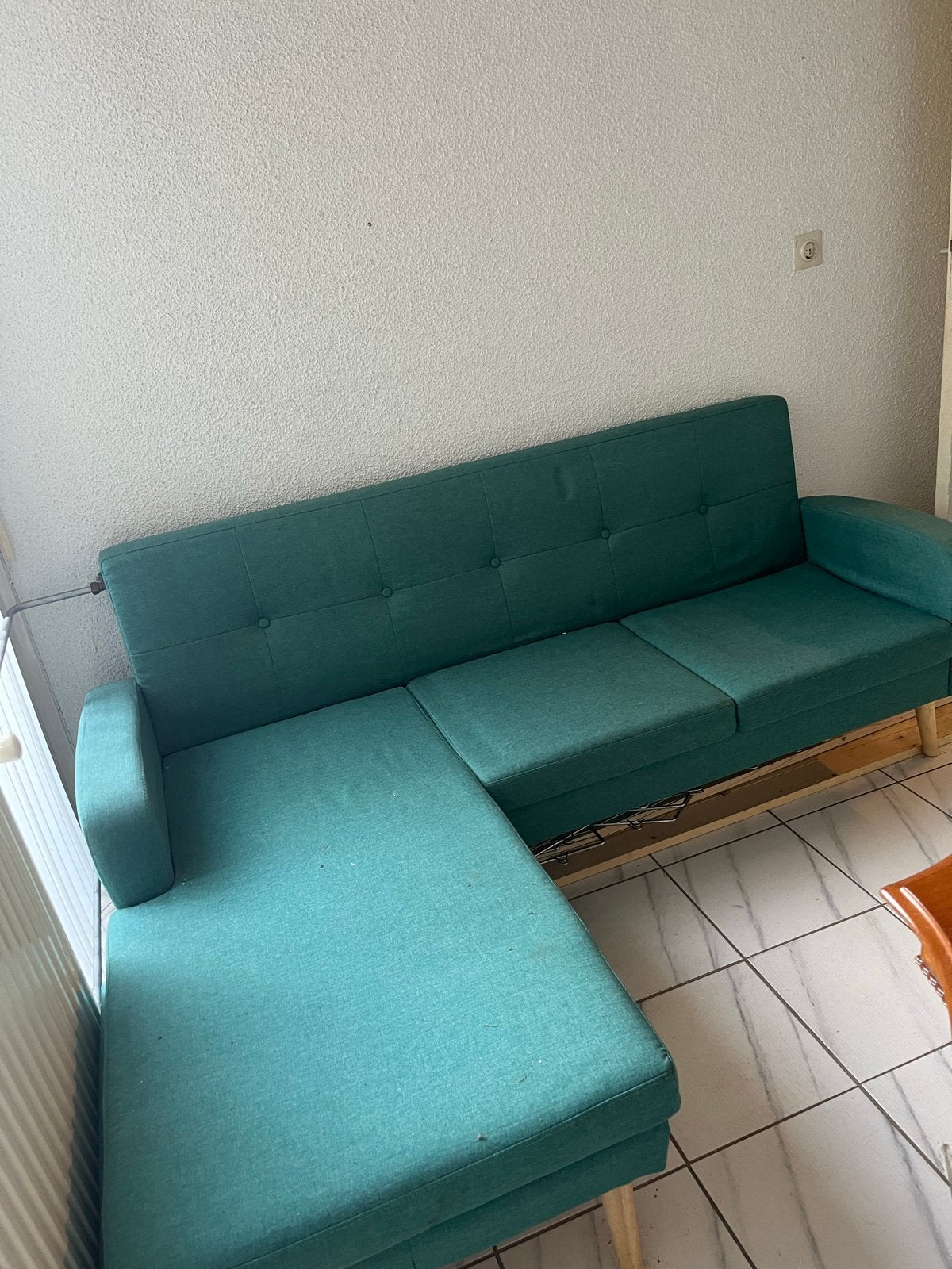 Groene 3-zits hoekbank, Ophalen, Gebruikt, 125 tot 150 cm, 150 tot 200 cm