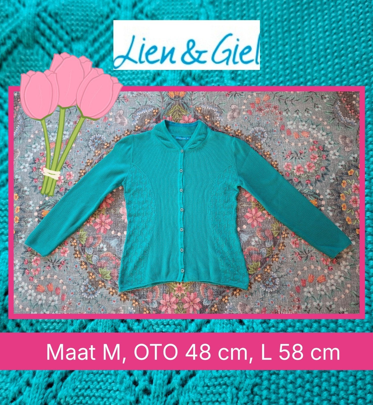 Lien & Giel vest Chicago jade, maat M, zgan, Verzenden