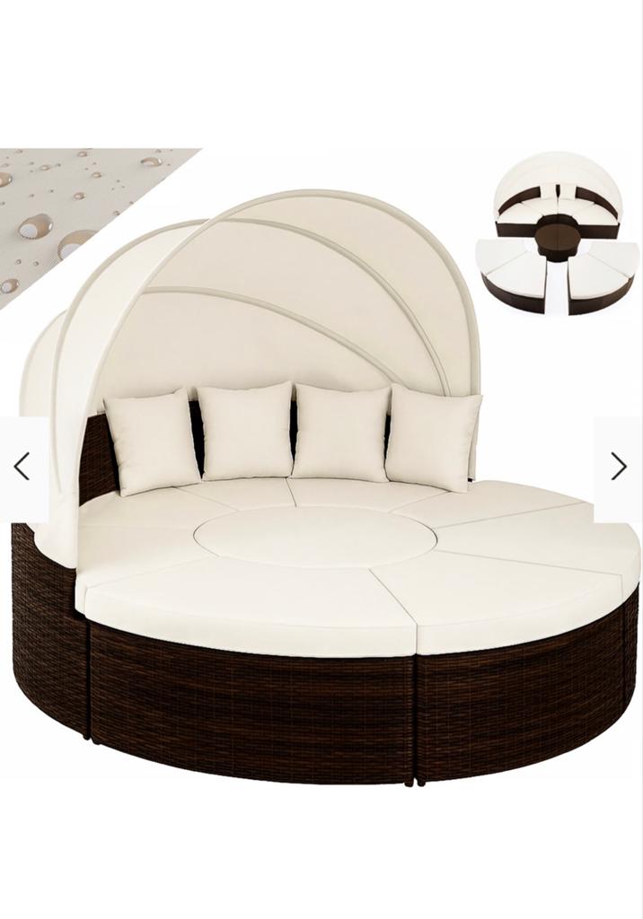 Nieuw Polyrotan zonne-eiland DeubaXXL (Ø230cm, bruin/crème), Tuin en Terras, Tuinsets en Loungesets, Rotan, Meer dan 8 zitplaatsen