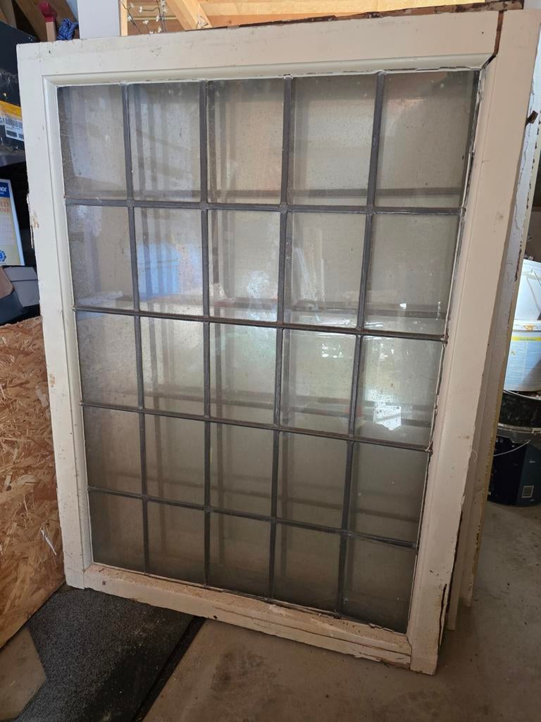 2 glas-in-lood ramen uit boerderij 1953 – origineel, Gebruikt, Minder dan 75 cm, Raamkozijn, Ophalen of Verzenden