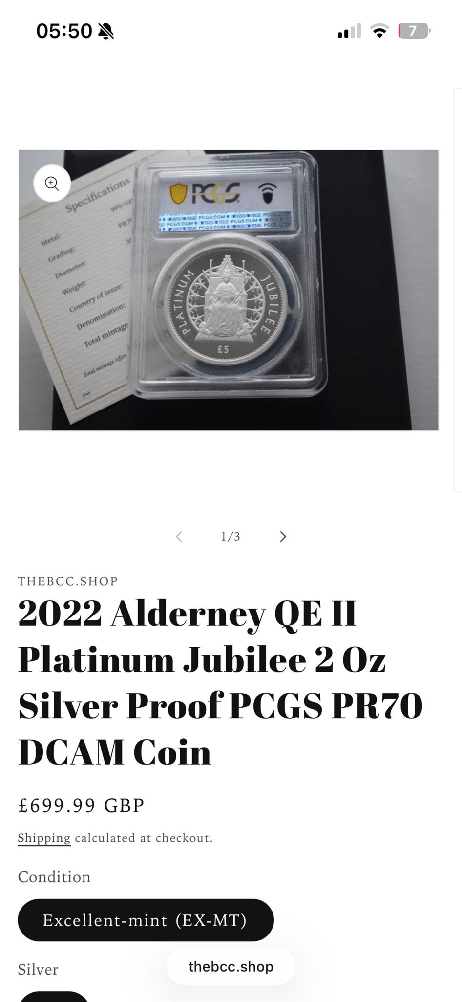 2022 Alderney QE II Platinum Jubilee 2 Oz Zilveren Munt PCGS, Ophalen of Verzenden, Zilver