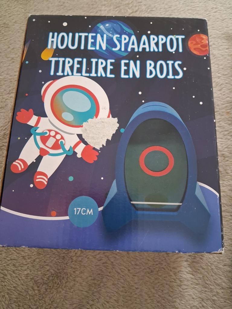 Houten spaarpot ruimtevaart thema 17cm, Ophalen of Verzenden