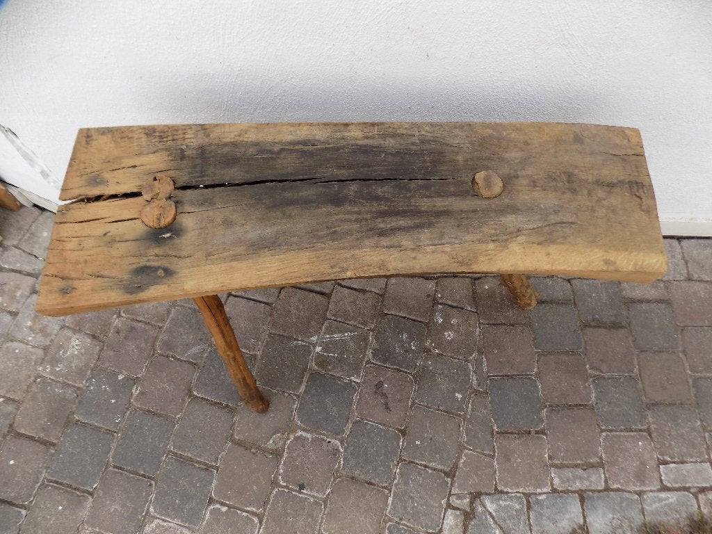 Vintage Tafel Wabi sabi bijzettafel zwaar massief hout, Ophalen, Gebruikt, Hout