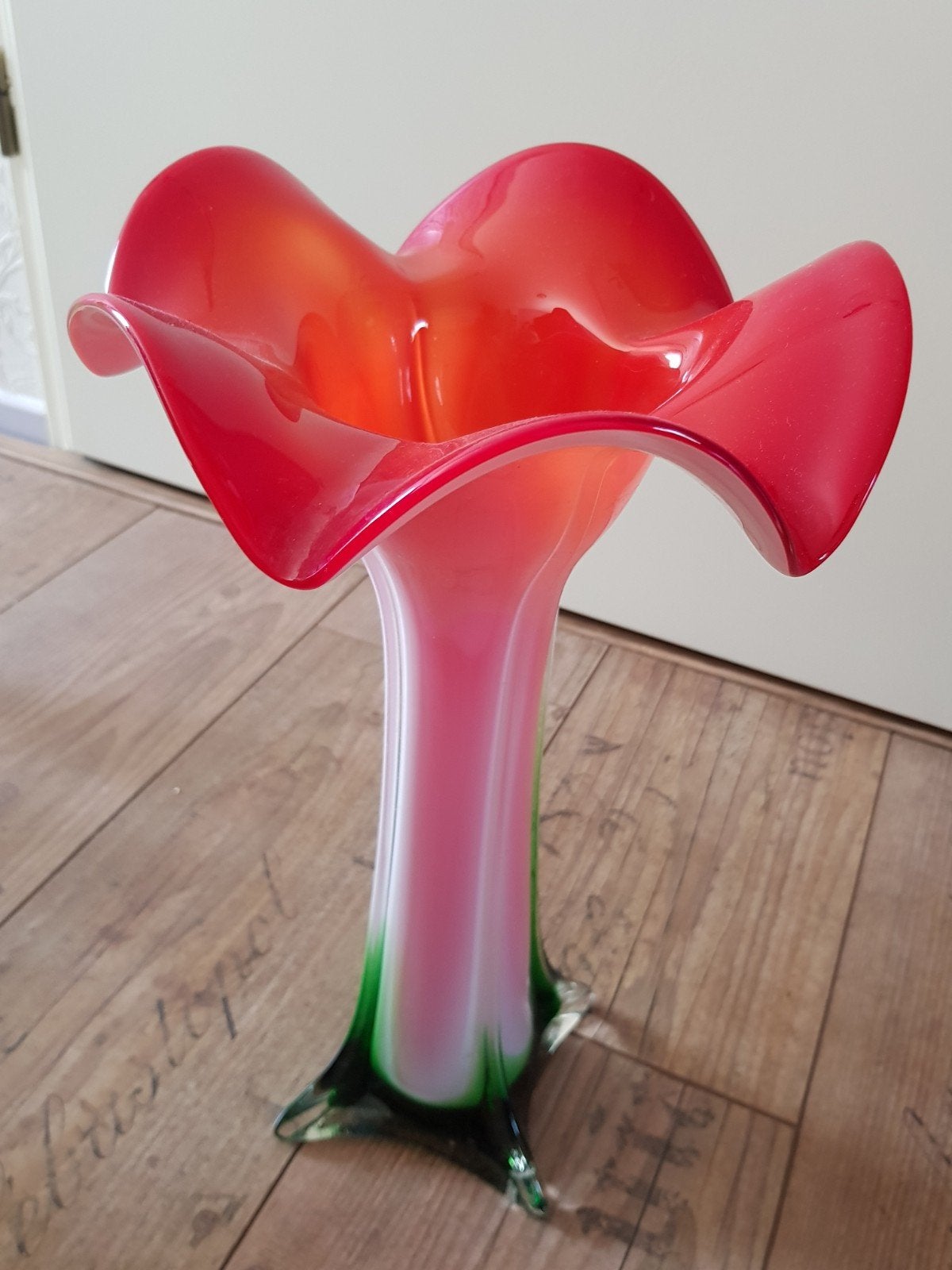 Murano vaas bloem / design glaswerk groot model, Glas, Vaas, Handgemaakt, Ophalen of Verzenden