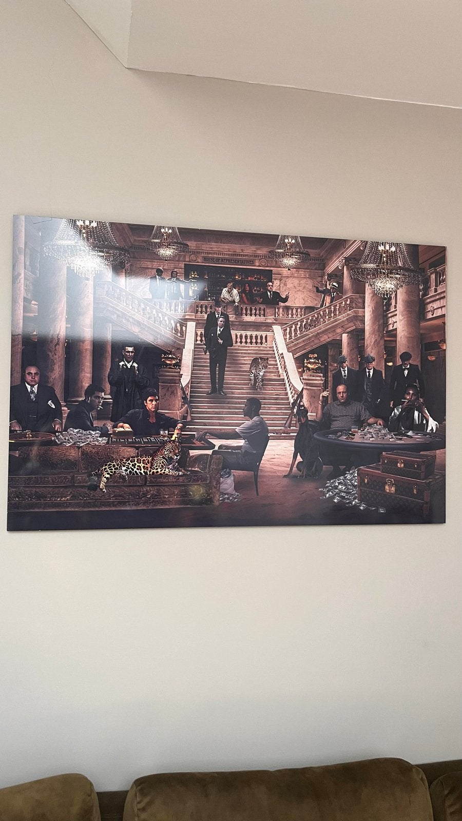 Groot Schilderij: Maffia Thema Kunstwerk, Huis en Inrichting, Woonaccessoires | Schilderijen, Tekeningen en Foto's, Ophalen, Zo goed als nieuw