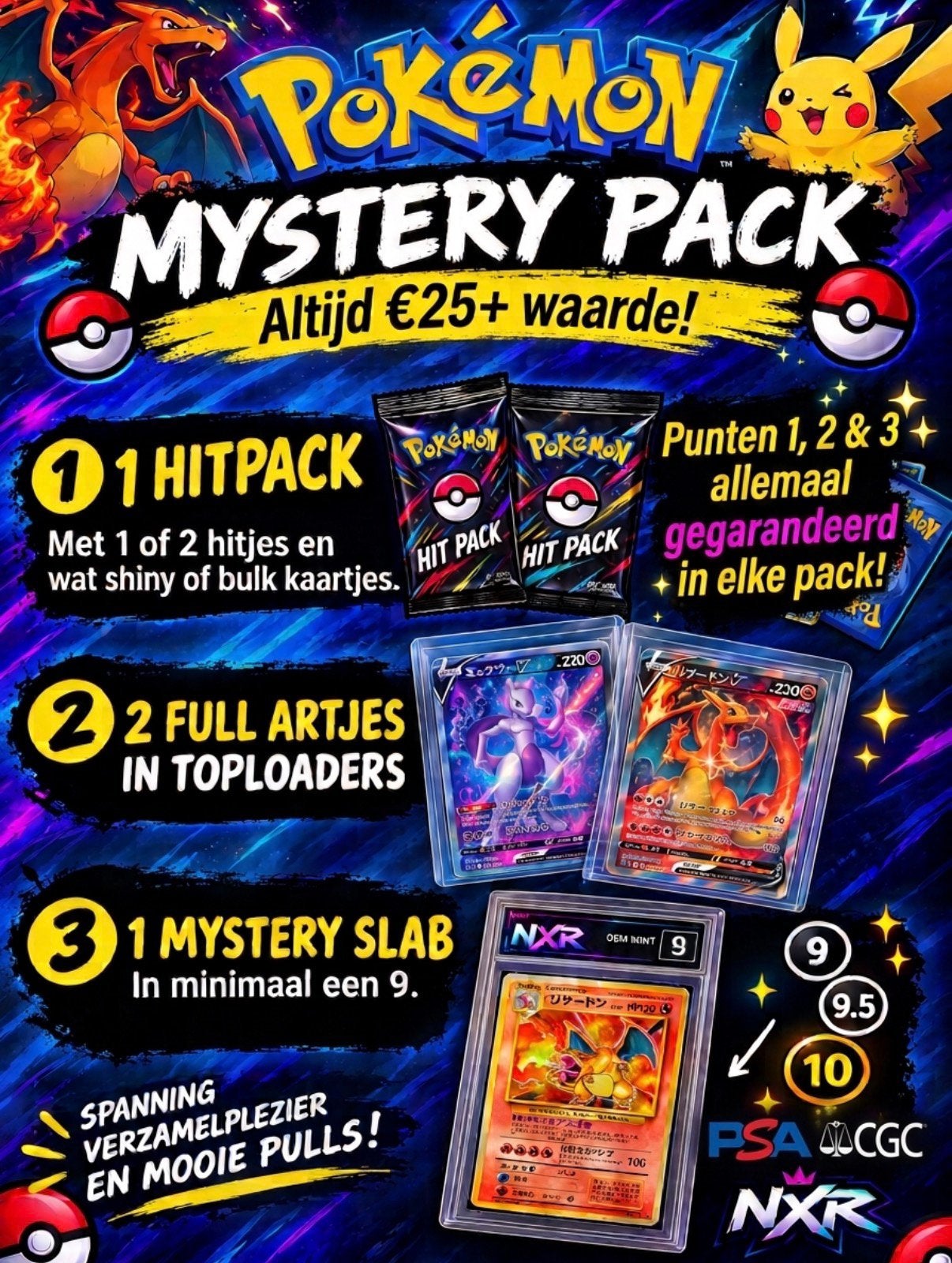 Pokémon Mystery Pack: 1 Hitpacks, 2 Full Arts, 1 Slab, Ophalen of Verzenden, Zo goed als nieuw, Meerdere kaarten
