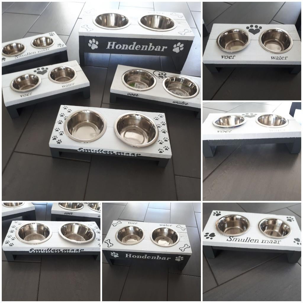 Luxe Houten Voerbakstandaard Hond – Met RVS Bakjes – Op Maat, SWervershoof  Noord-Holland, Info@rwhoutidee.nl, Nieuw, Ophalen of Verzenden