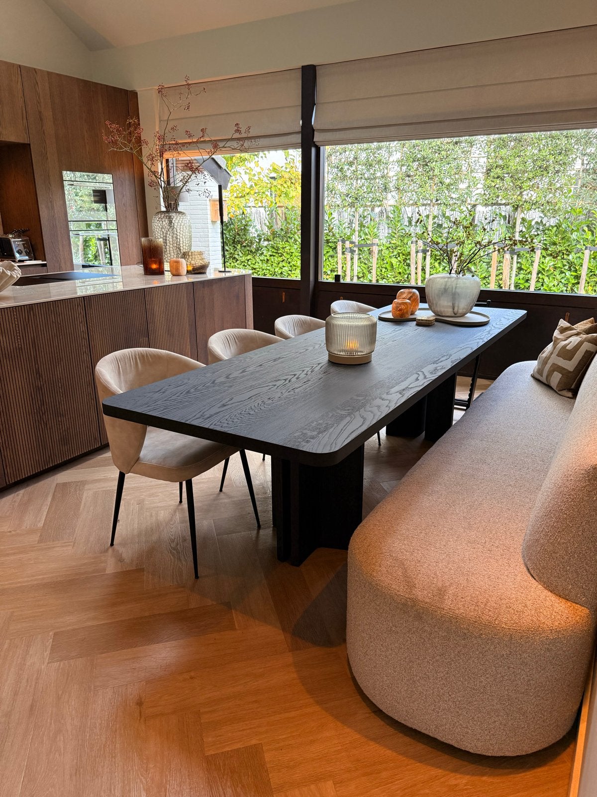 Nieuwe Table du Sud eettafel Onno Adriaanse 280x90 Black Smo, Ophalen, Eikenhout, 50 tot 100 cm, Rechthoekig