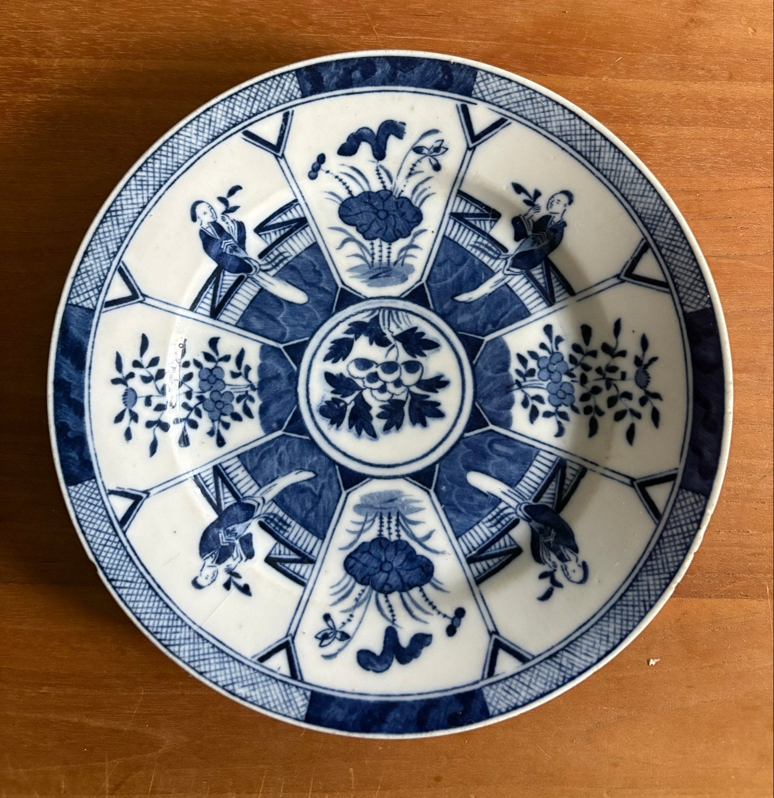 Antiek Chinees Porseleinen Bord - Blauw-Wit Decor 21 cm, Antiek en Kunst, Ophalen of Verzenden