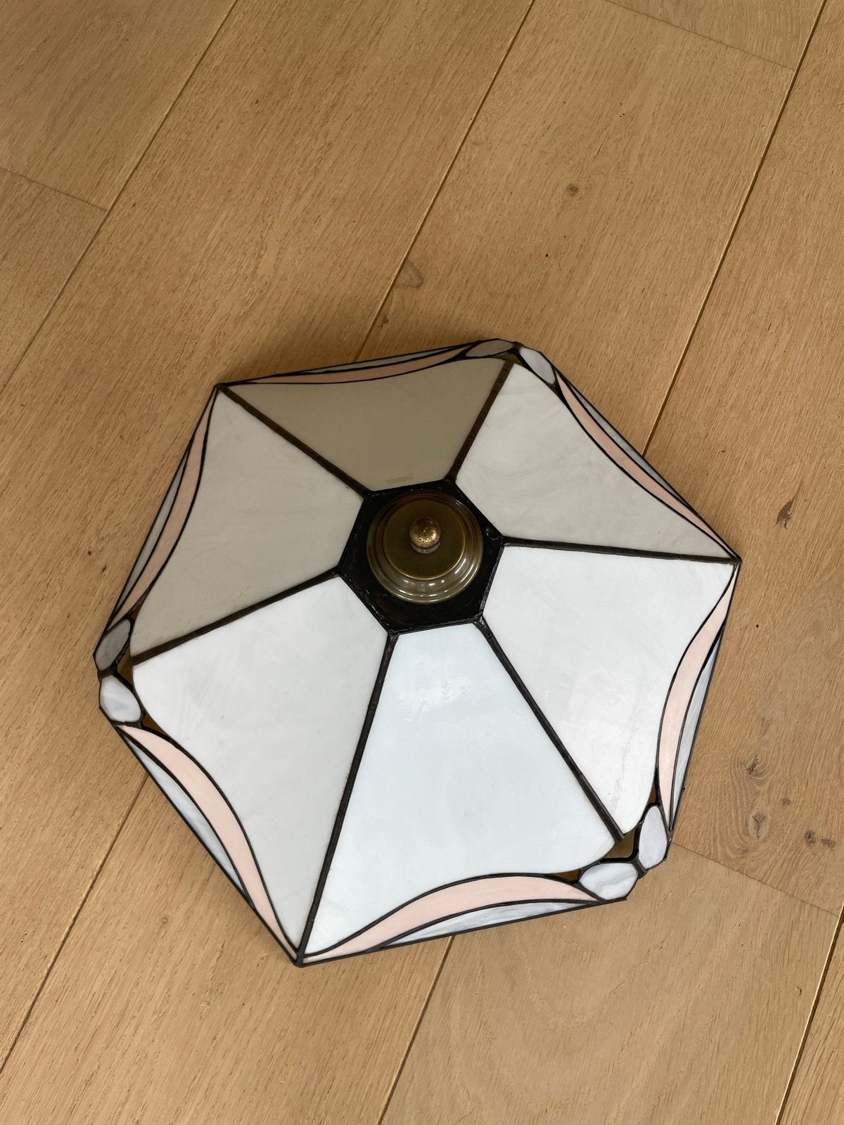 Plafondlamp Tiffany stijl - Wit/Roze Glas, Ophalen, Gebruikt, Meerkleurig, E27 (groot)