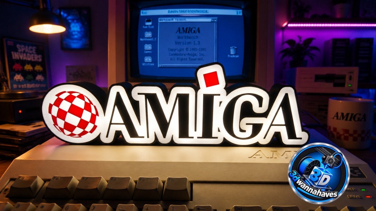 Amiga Lichtbak met LED Verlichting - Retro Gaming Decoratie, Computers en Software, Vintage Computers, Ophalen of Verzenden, Amiga