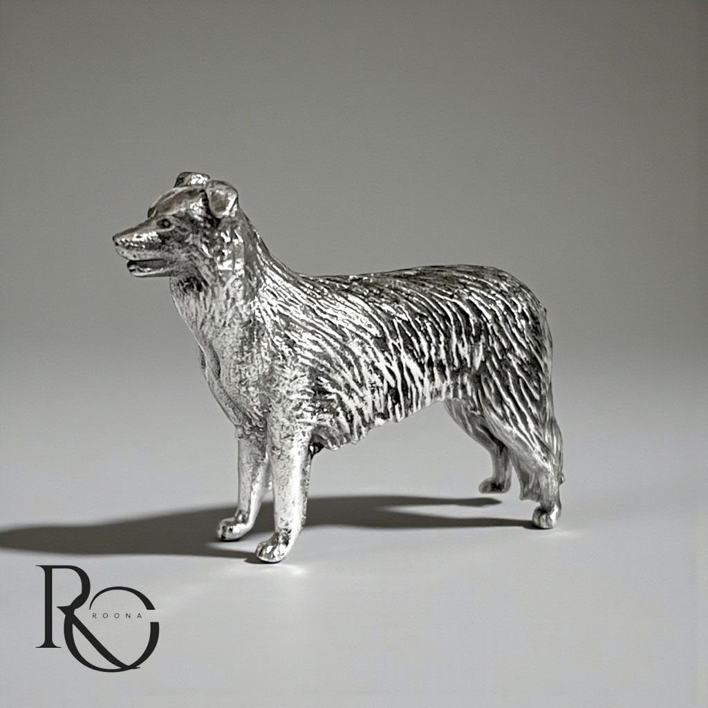 Handgegoten zilveren hondenbeeldje collie stijl 925 zilver, Ophalen of Verzenden, Zilver