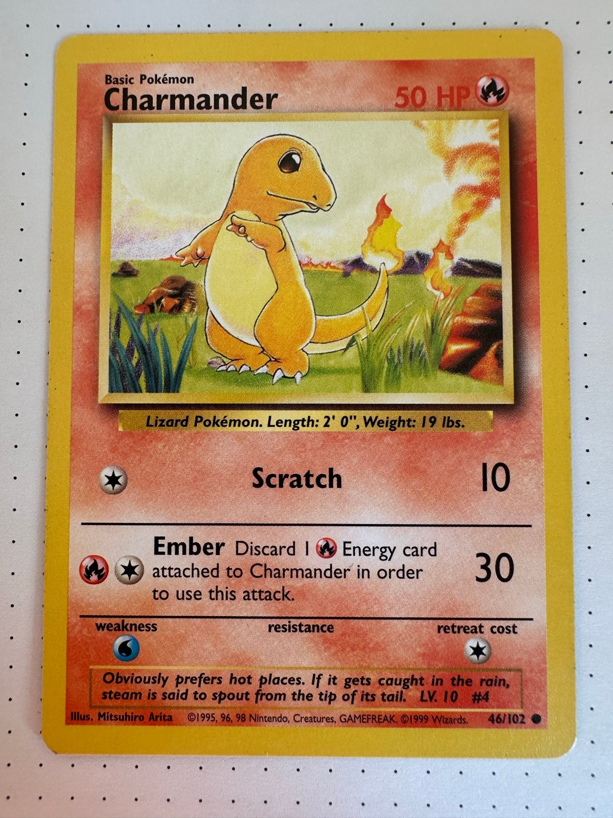 Charmander Pokémon kaart 1999 Base Set (46/102), Ophalen of Verzenden, Gebruikt, Losse kaart