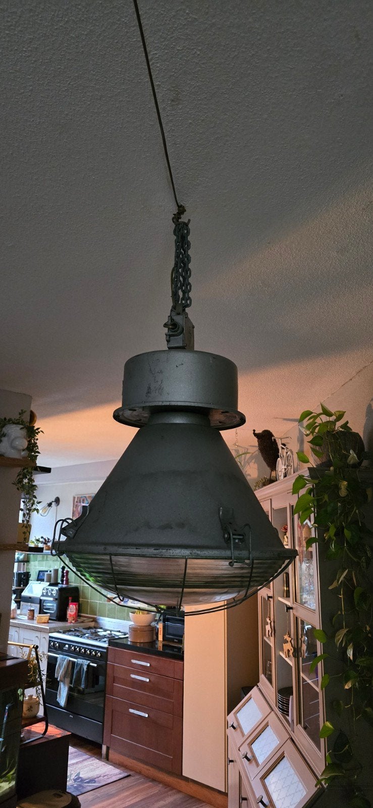 Industriële hanglamp - Vintage fabriekslamp, Ophalen, Gebruikt, E27 (groot), Industrieel, Vintage