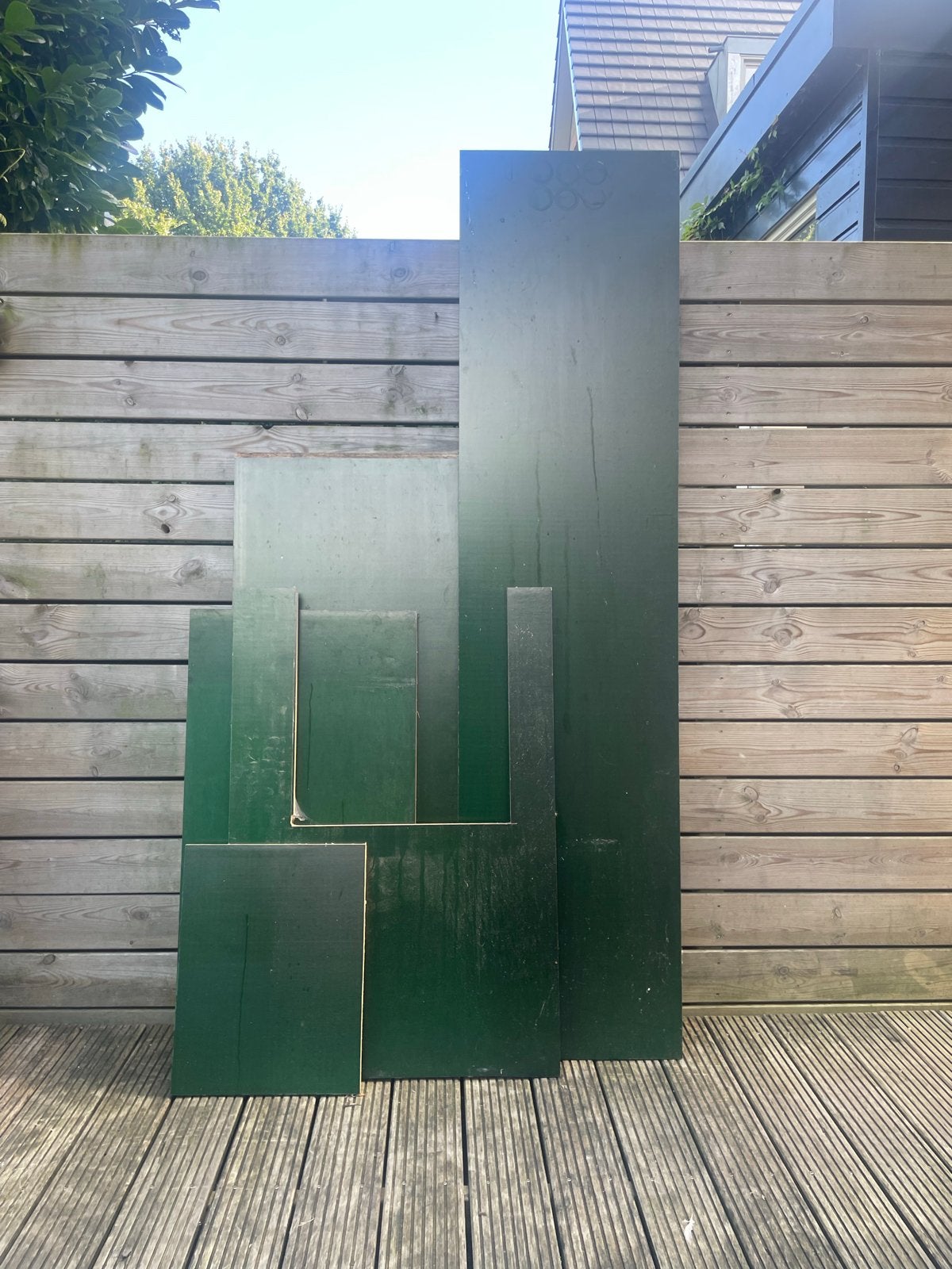 Groene betonplex reststukken - Diverse afmetingen, Doe-het-zelf en Verbouw, Ophalen, Gebruikt, Overige typen, 250 tot 300 cm