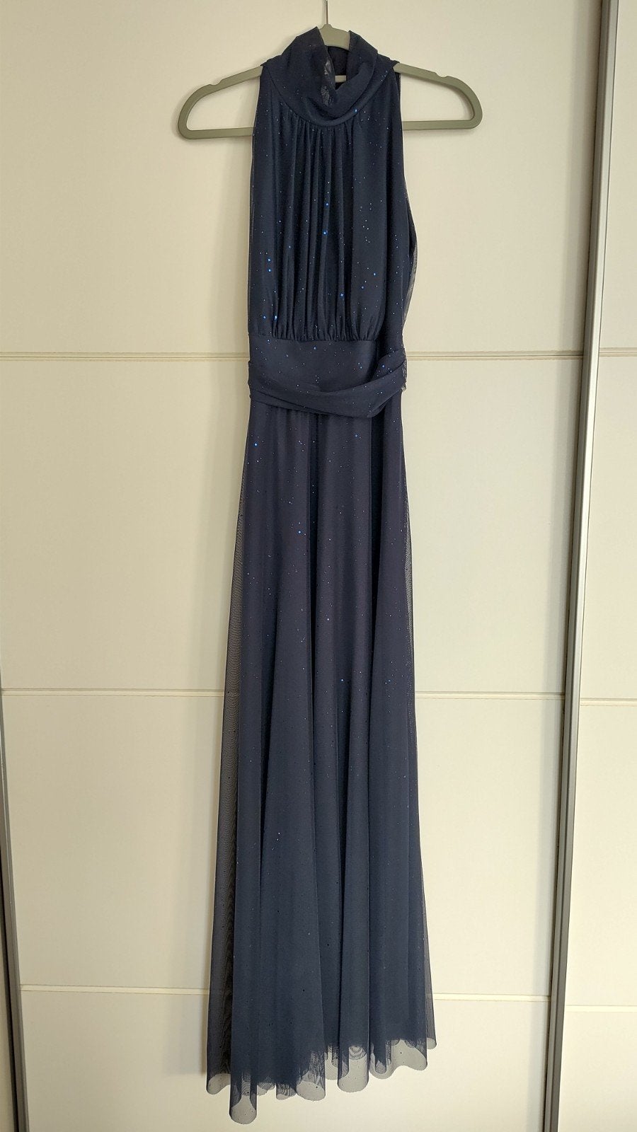 Donkerblauwe glitter gala/feestjurk maat S/M, Blauw, Ophalen of Verzenden, Zo goed als nieuw, Maat 36 (S)