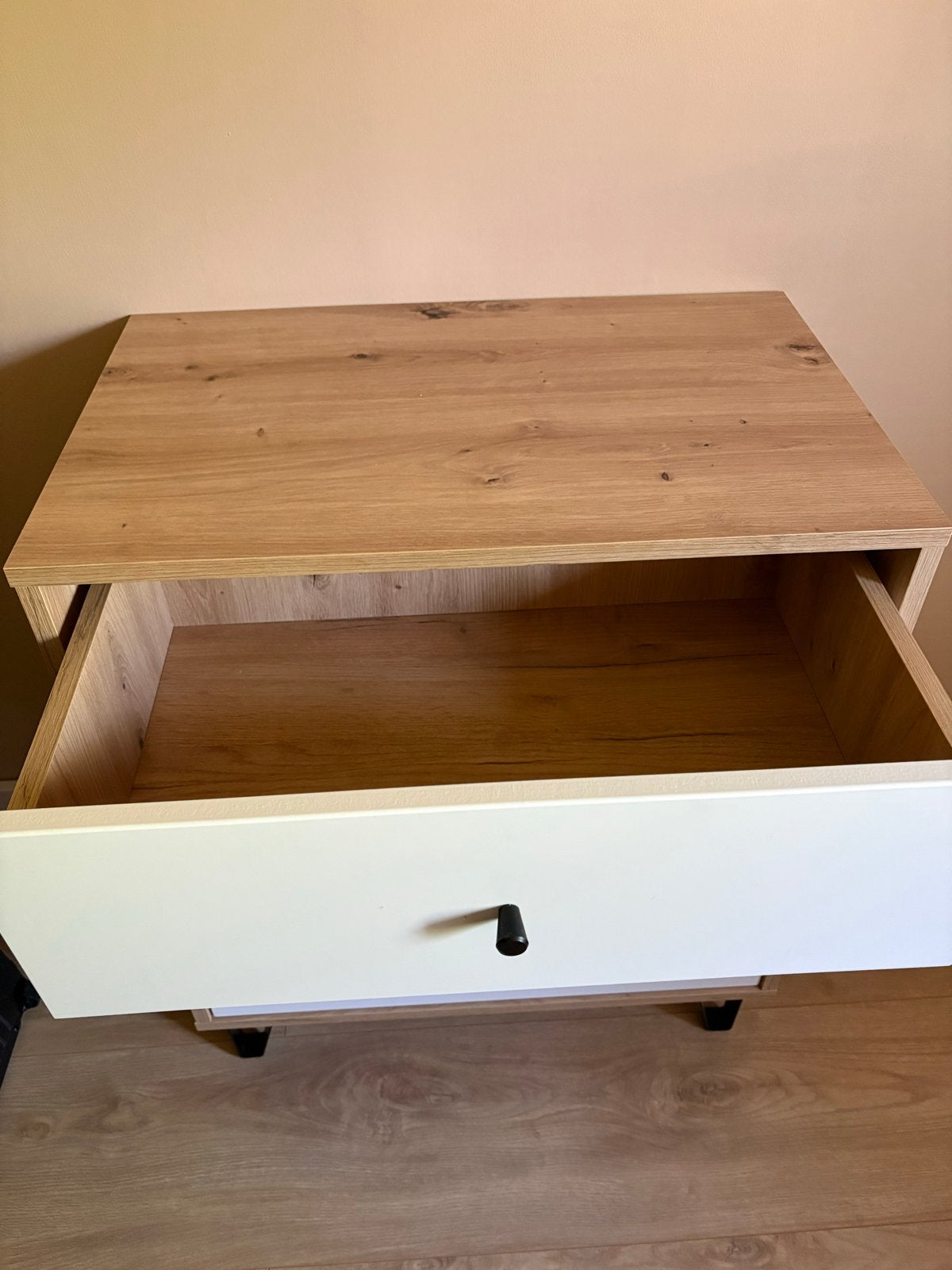 Meubella Commode Barlo - Wit/Eiken - 63 cm breed, Ophalen, Eikenhout, 50 tot 100 cm, Zo goed als nieuw