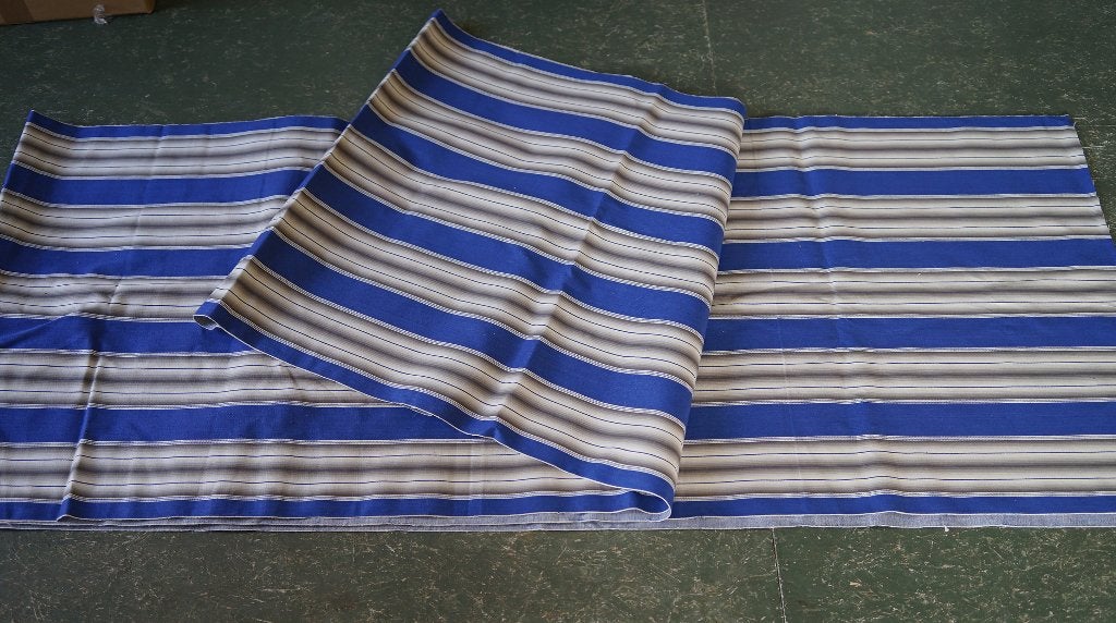 gestreept katoen blauw grijs canvas stof 70 breed tijk, Meerkleurig, 200 cm of meer, Ophalen of Verzenden, Zo goed als nieuw