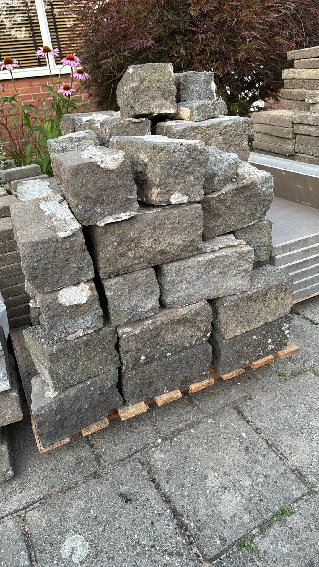 Ca 60 stuks stapelblokken voor plantenbak oid, Tuin en Terras, Tegels en Klinkers, Ophalen, Gebruikt, Beton, Overige typen