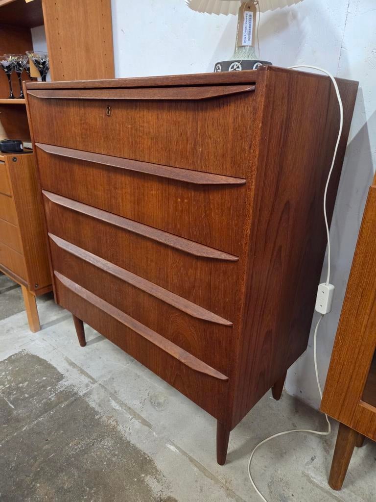 Vintage Mid-Century Deense ladenkast teak, Ophalen, Gebruikt, 5 laden of meer, 50 tot 100 cm