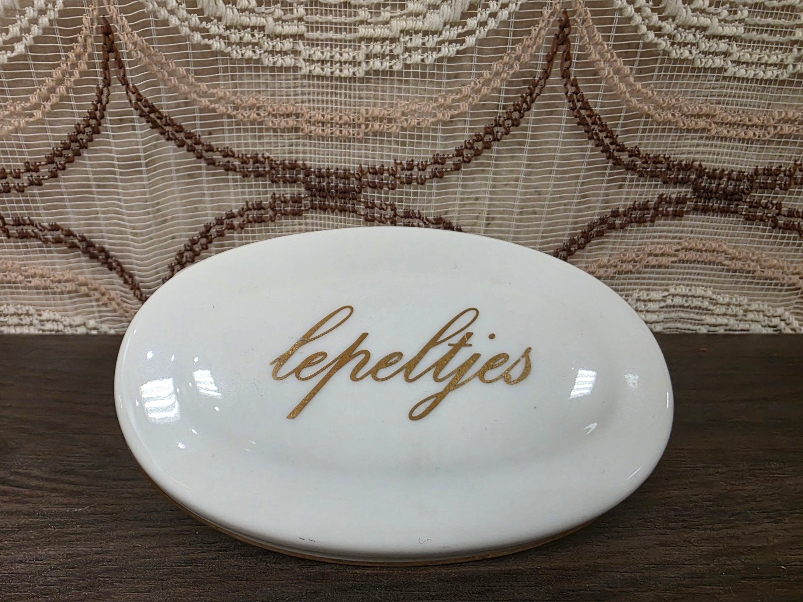 Vintage porseleinen lepeltjes doosje met gouden rand, Ophalen of Verzenden