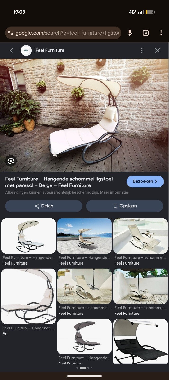 Feel Furniture hangende schommel ligstoel met parasol, Ophalen, Nieuw