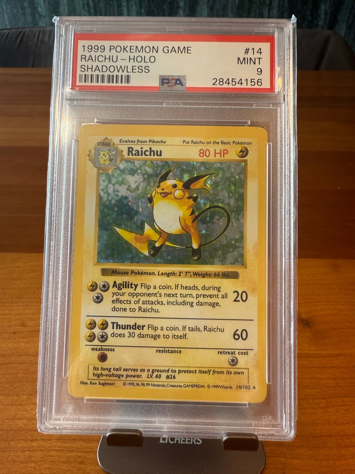 Raichu (Shadowless) #14 - Base Set (1999) - PSA 9, Ophalen of Verzenden, Zo goed als nieuw, Losse kaart