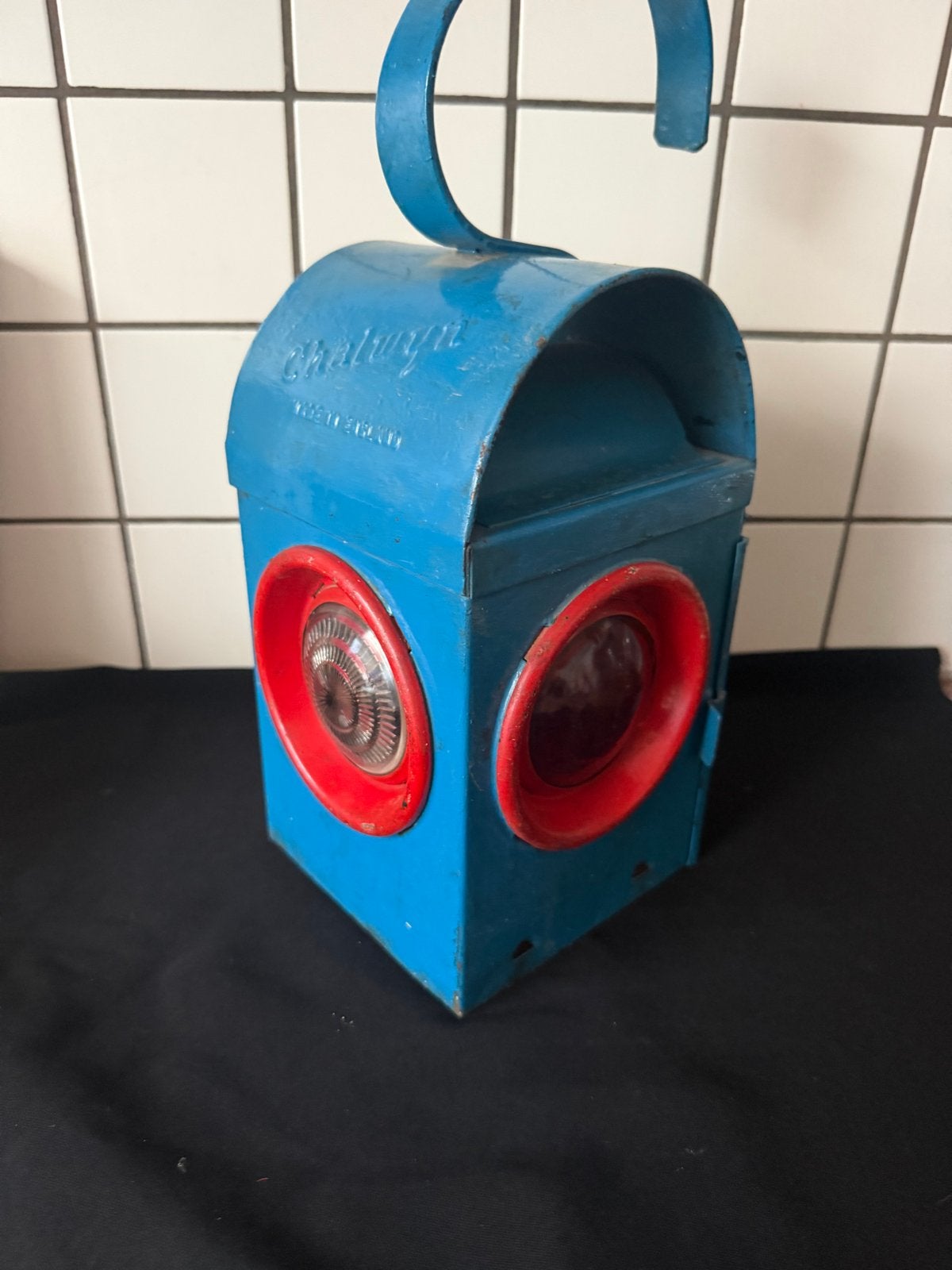 Vintage Chalwyn Spoorweglamp - Blauw Metaal, Ophalen of Verzenden
