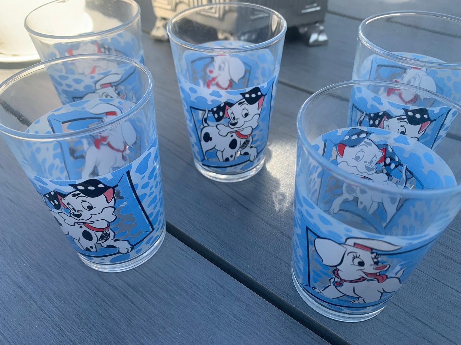 Set van 5 vintage 101 Dalmatiërs glazen izgs, Huis en Inrichting, Glas of Glazen, Vintage, Ophalen of Verzenden, Glas