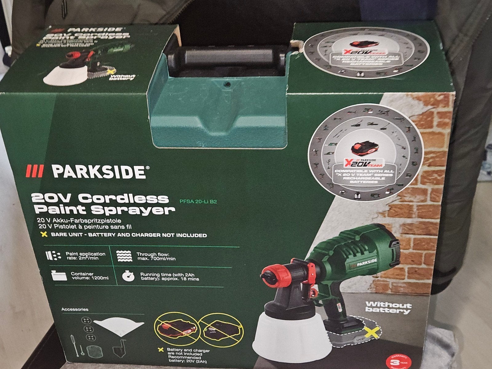 Parkside 20V Accu Verfspuit - Nieuw in doos, Ophalen of Verzenden, Nieuw, Wit