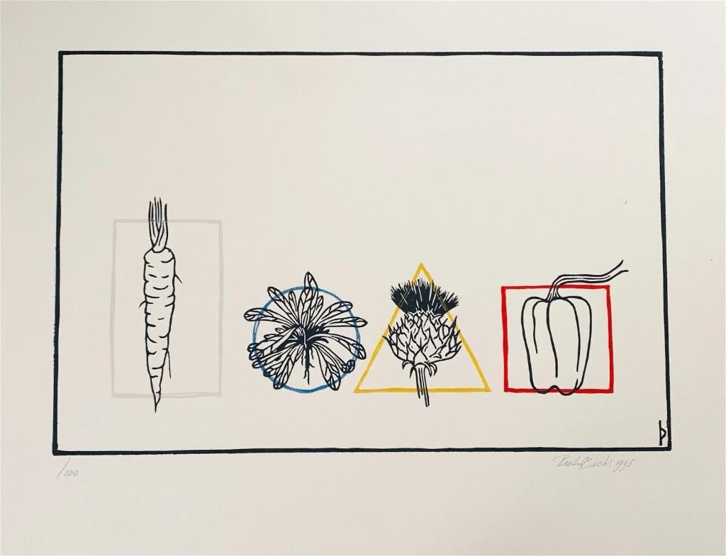 Zonder Titel - Kunstenaar: Pieter Becks, Dagelijks leven, 1950 - 1999, Houtsnede, Ingelijst